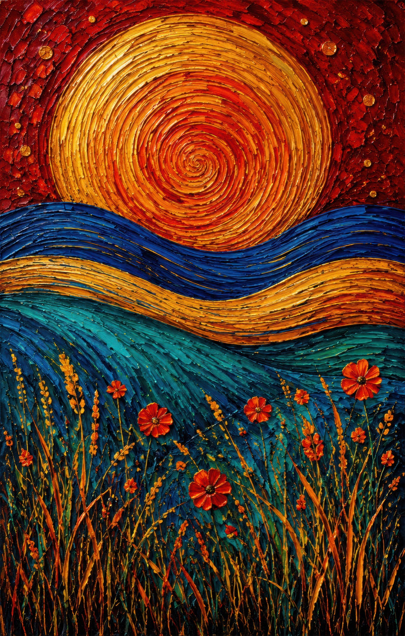 Spiral Sun Meadow Glass Wall Art