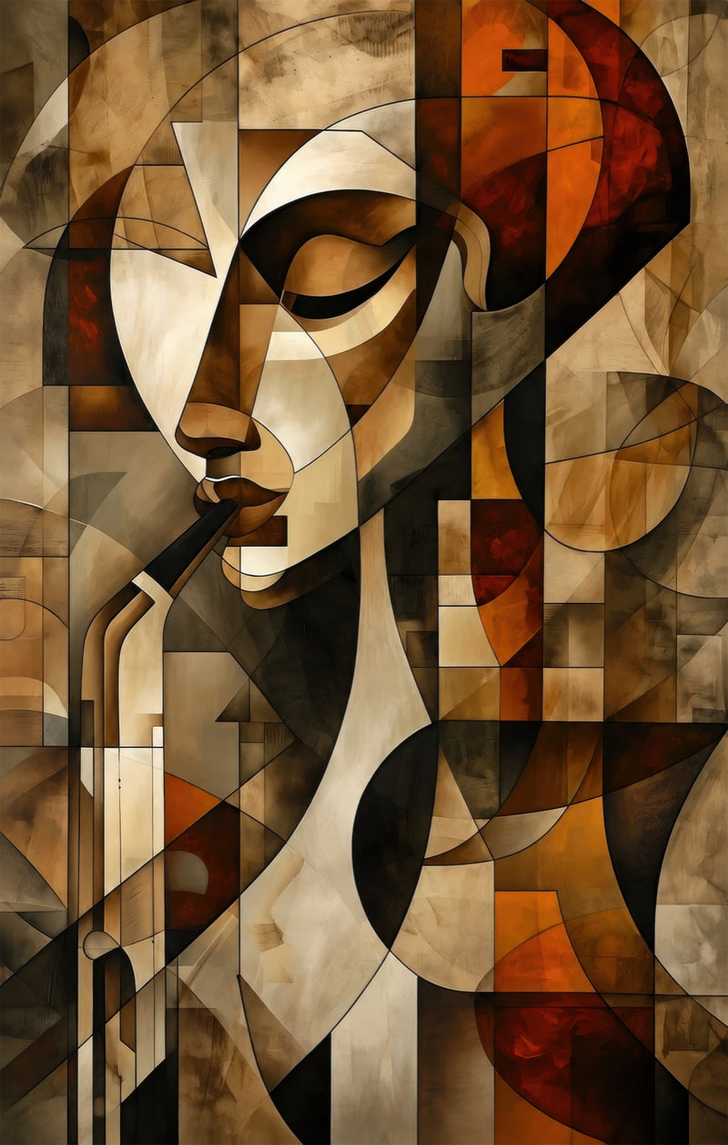 Geometric Saxophone Player Glass Wall Art