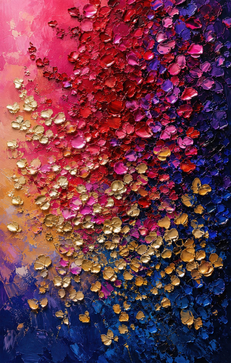 Chromatic Petal Cascade Glass Wall Art