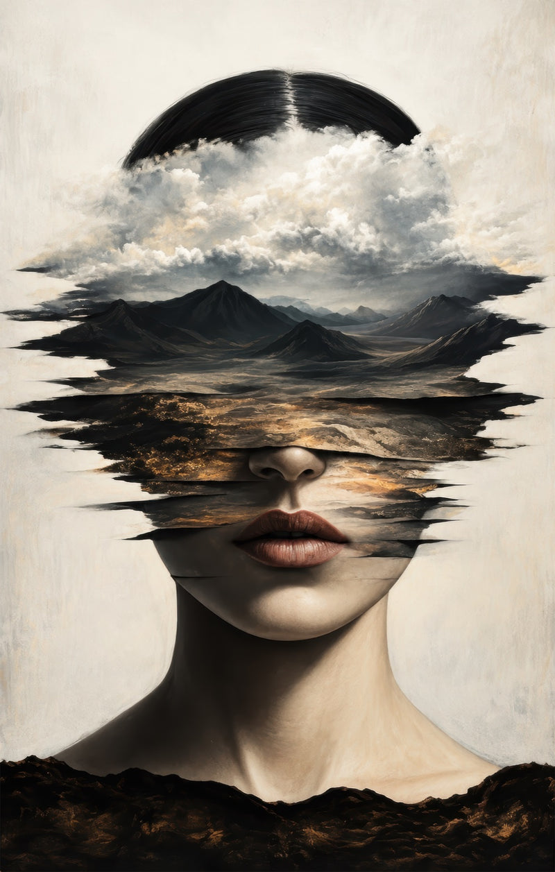 Mountain Veiled Woman Glass Wall Art