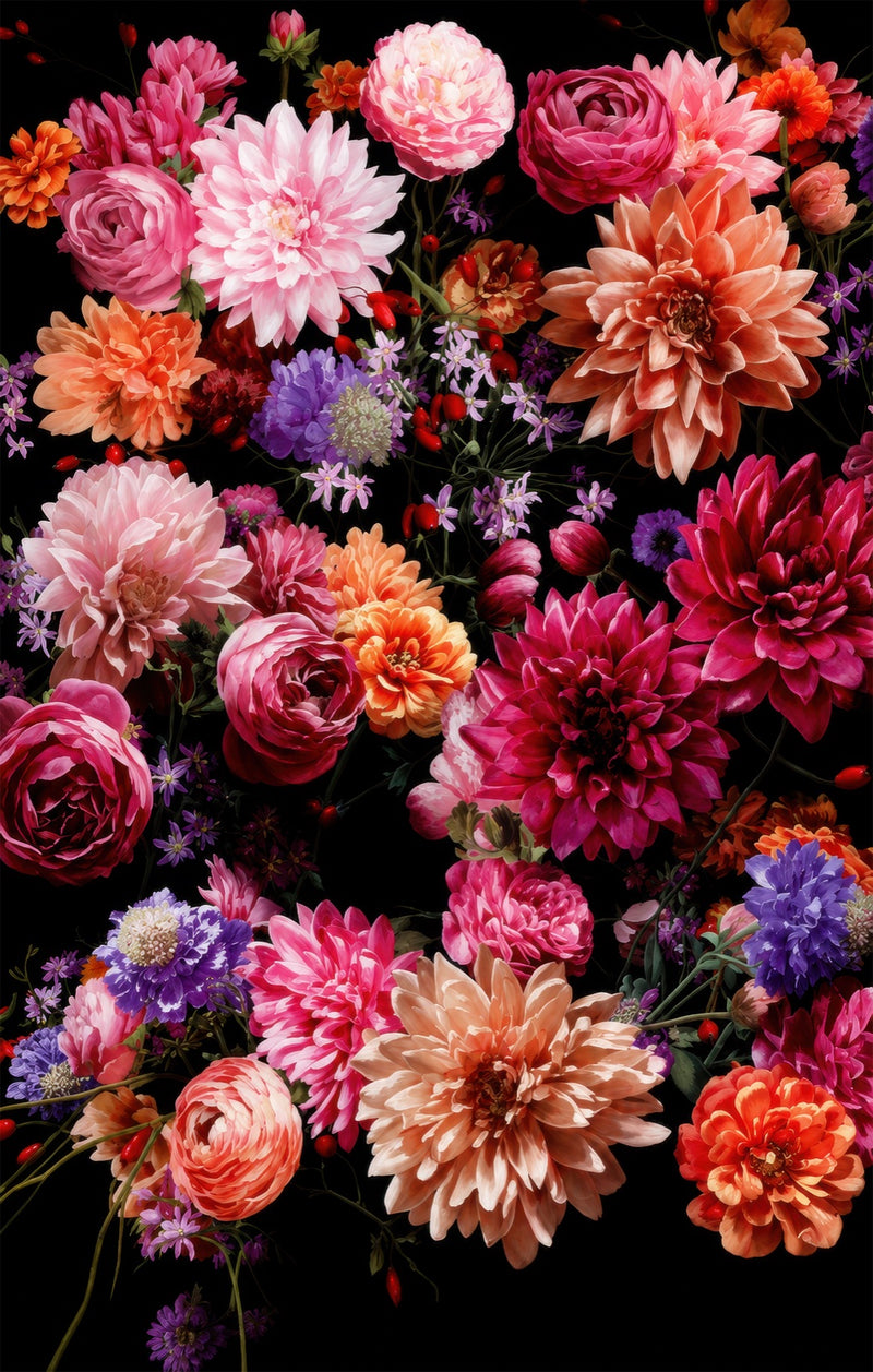 Midnight Dahlia Garden Glass Wall Art