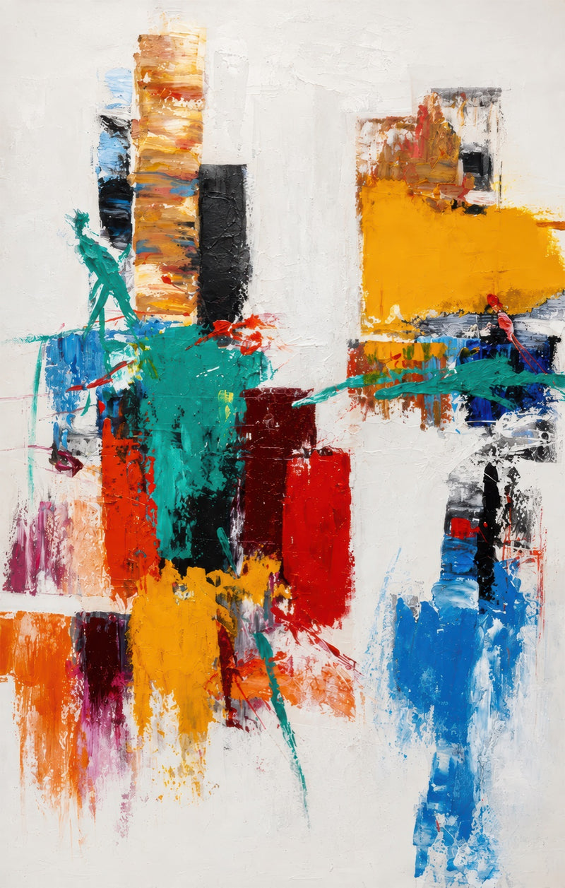 Chromatic City Blocks Glass Wall Art