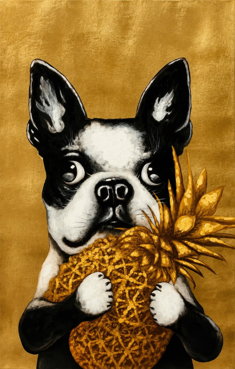 Golden Pineapple Pup Glass Wall Art