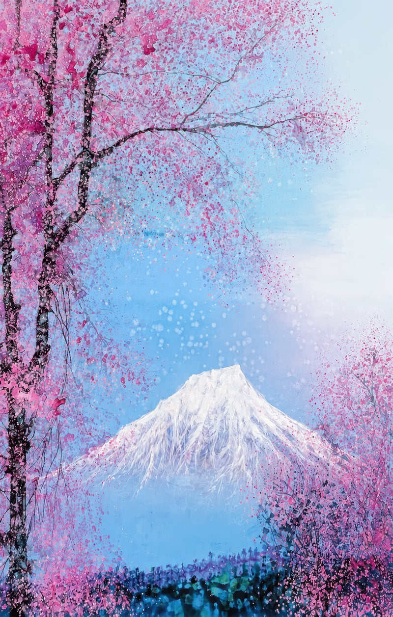 Blossoms Beneath The Peak Glass Wall Art