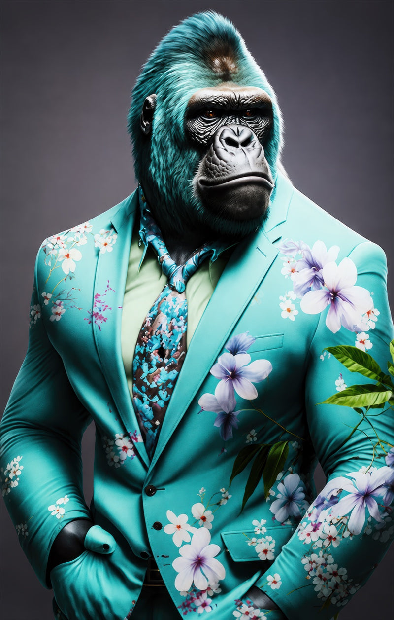 Turquoise Gentleman Gorilla Glass Wall Art