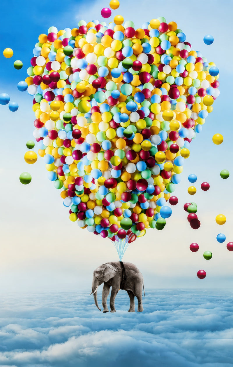 Elephant Balloon Adventure Glass Wall Art