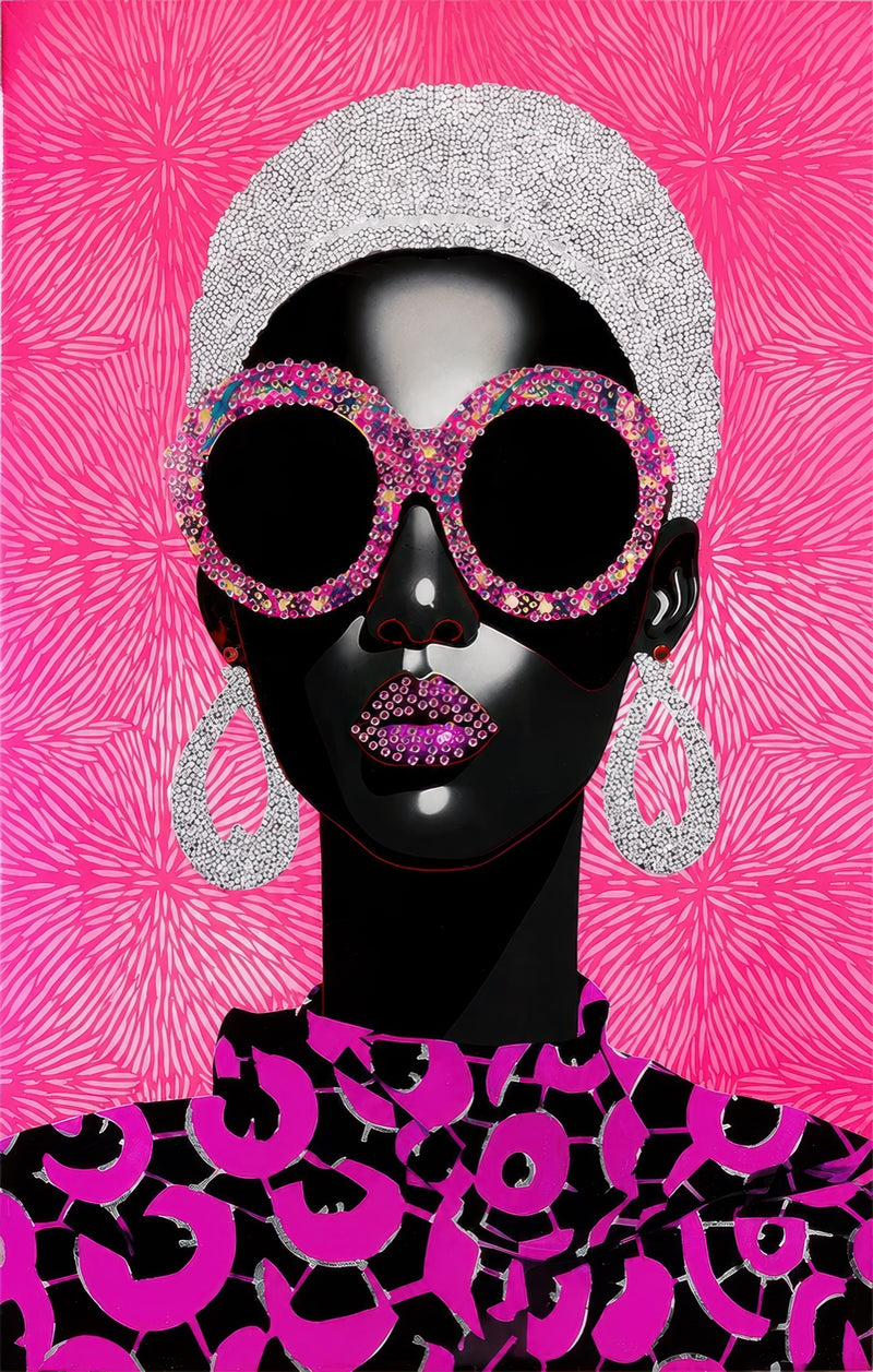 Pink Crystal Diva Glass Wall Art