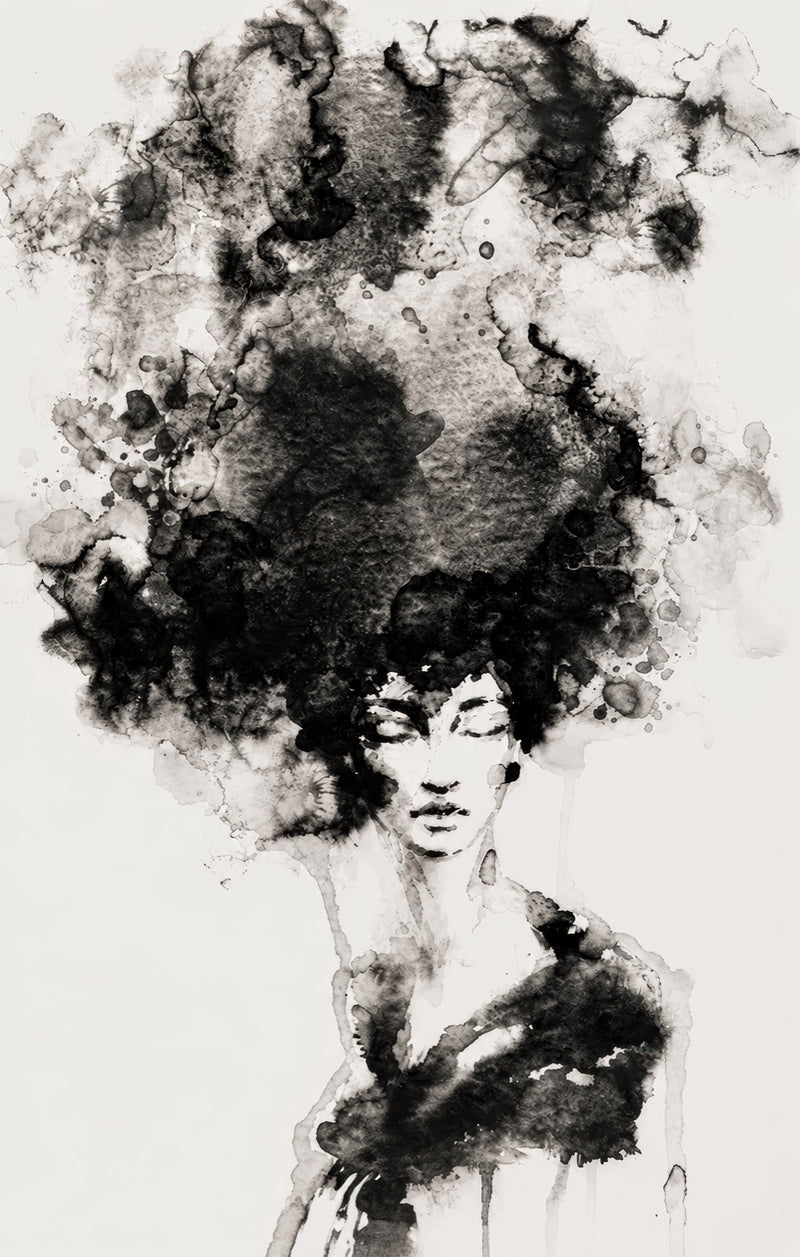 Ink Cloud Woman Glass Wall Art
