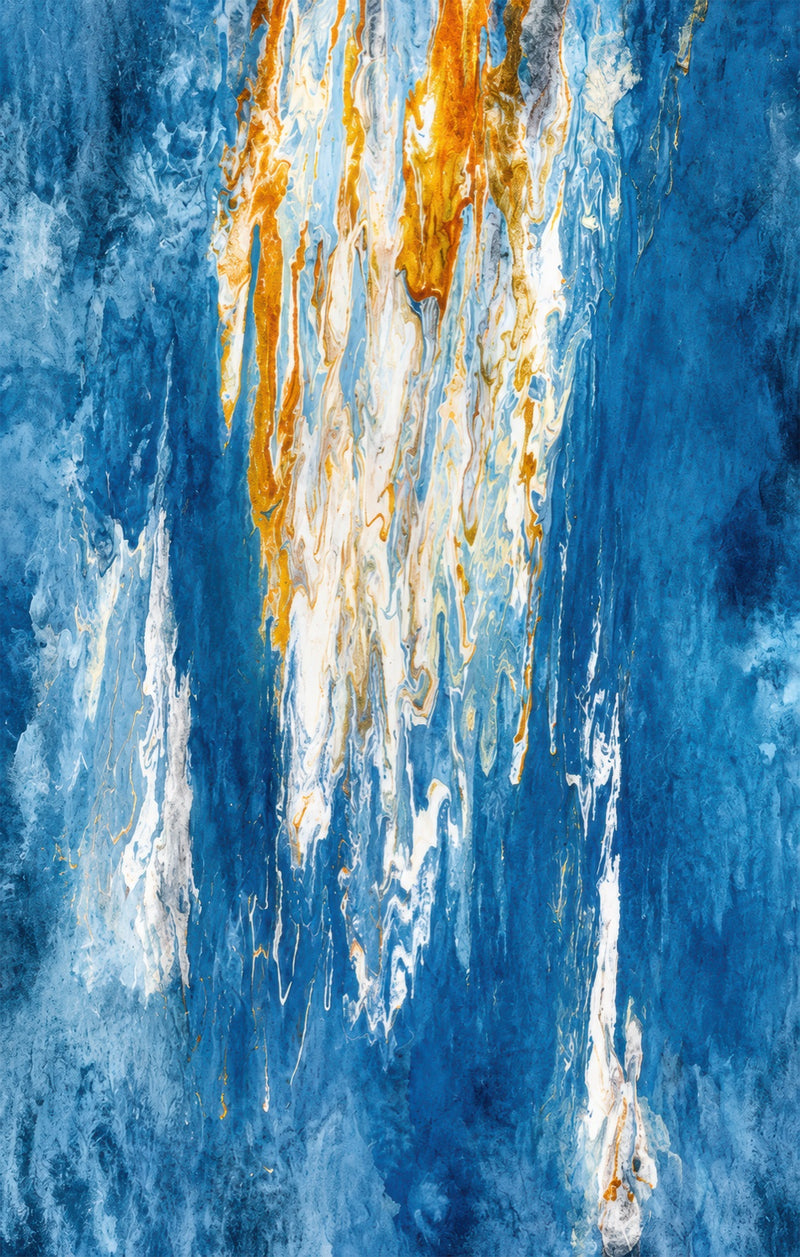 Gilded Blue Cascade Glass Wall Art