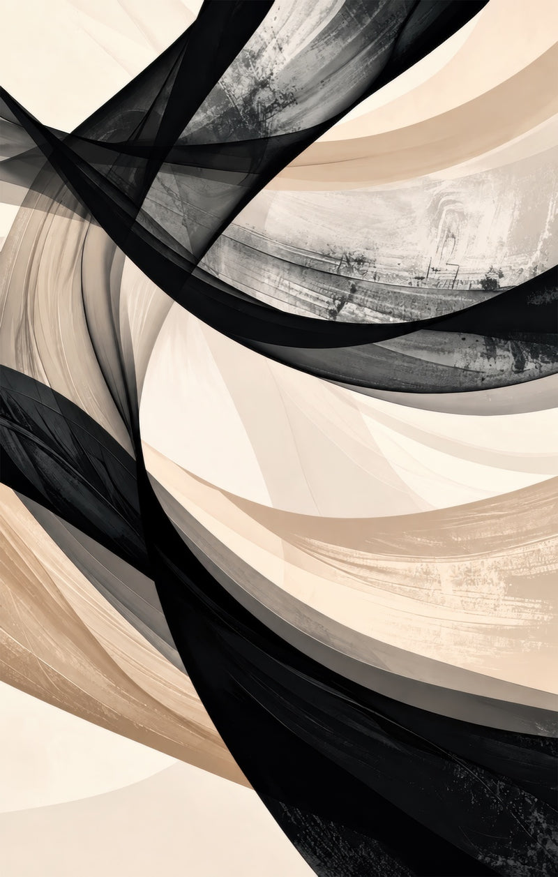 Monochrome Flowing Ribbons Glass Wall Art