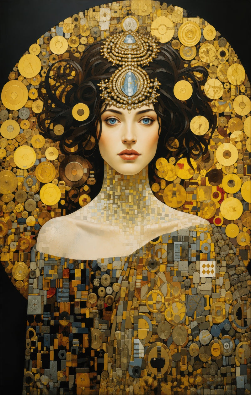Golden Mosaic Muse Glass Wall Art