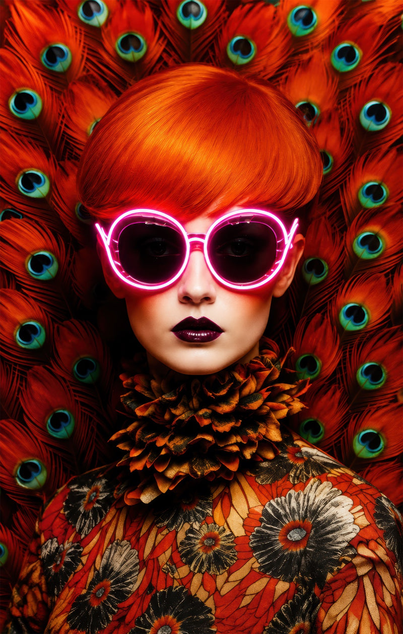 Peacock Neon Muse Glass Wall Art