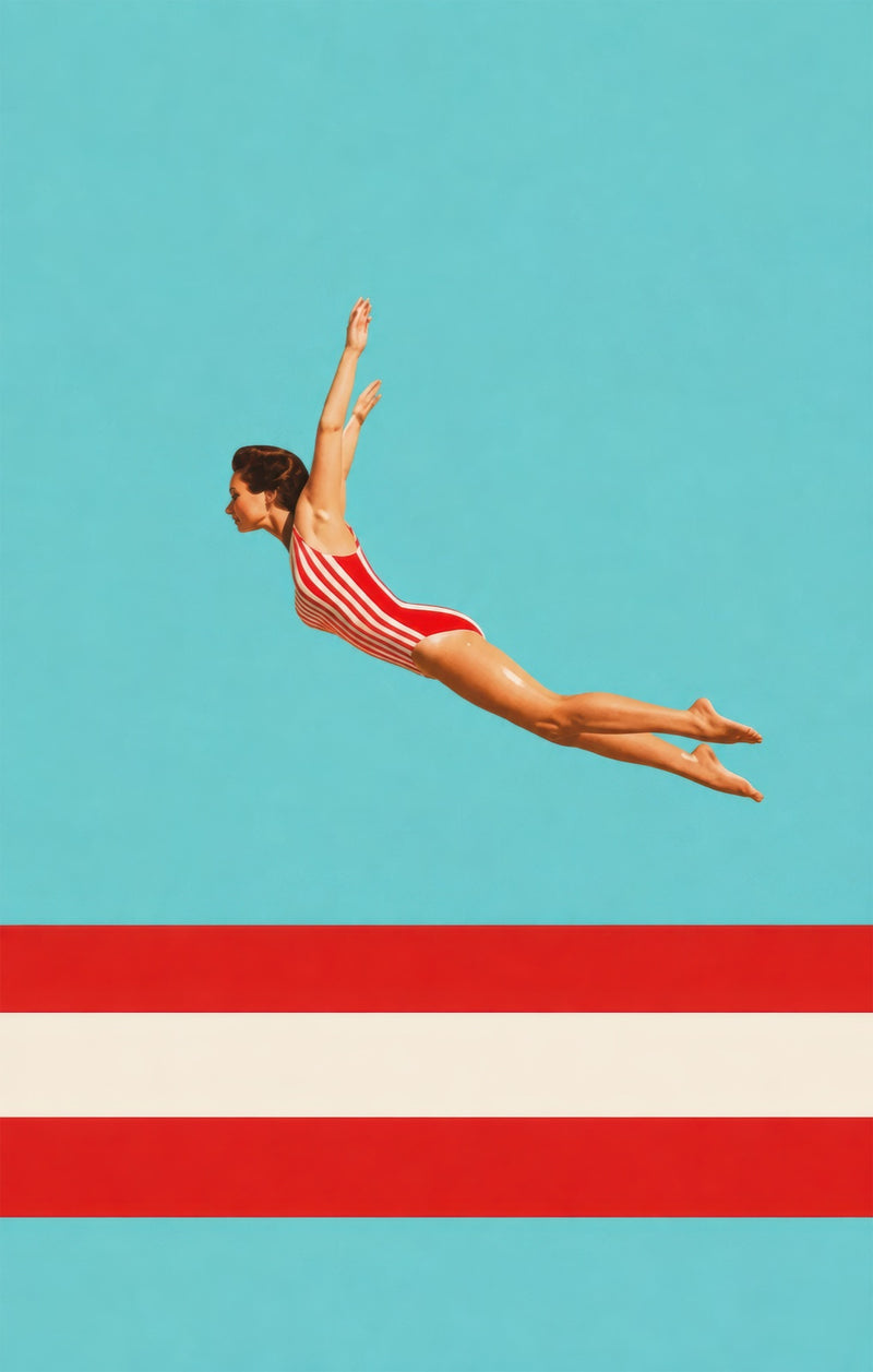 Retro High Dive Glass Wall Art