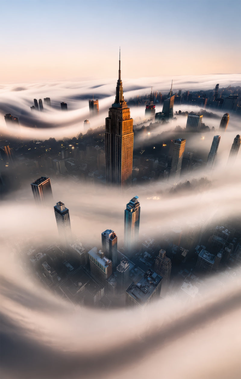 Manhattan Above The Clouds Glass Wall Art