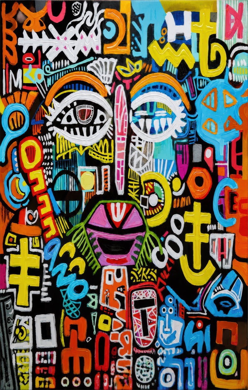 Urban Tribal Face Glass Wall Art