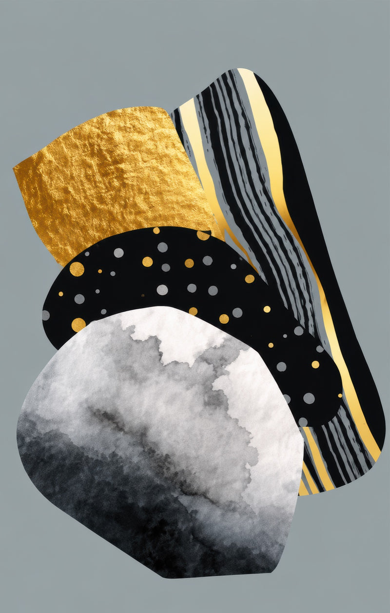 Golden Geometric Stones Glass Wall Art
