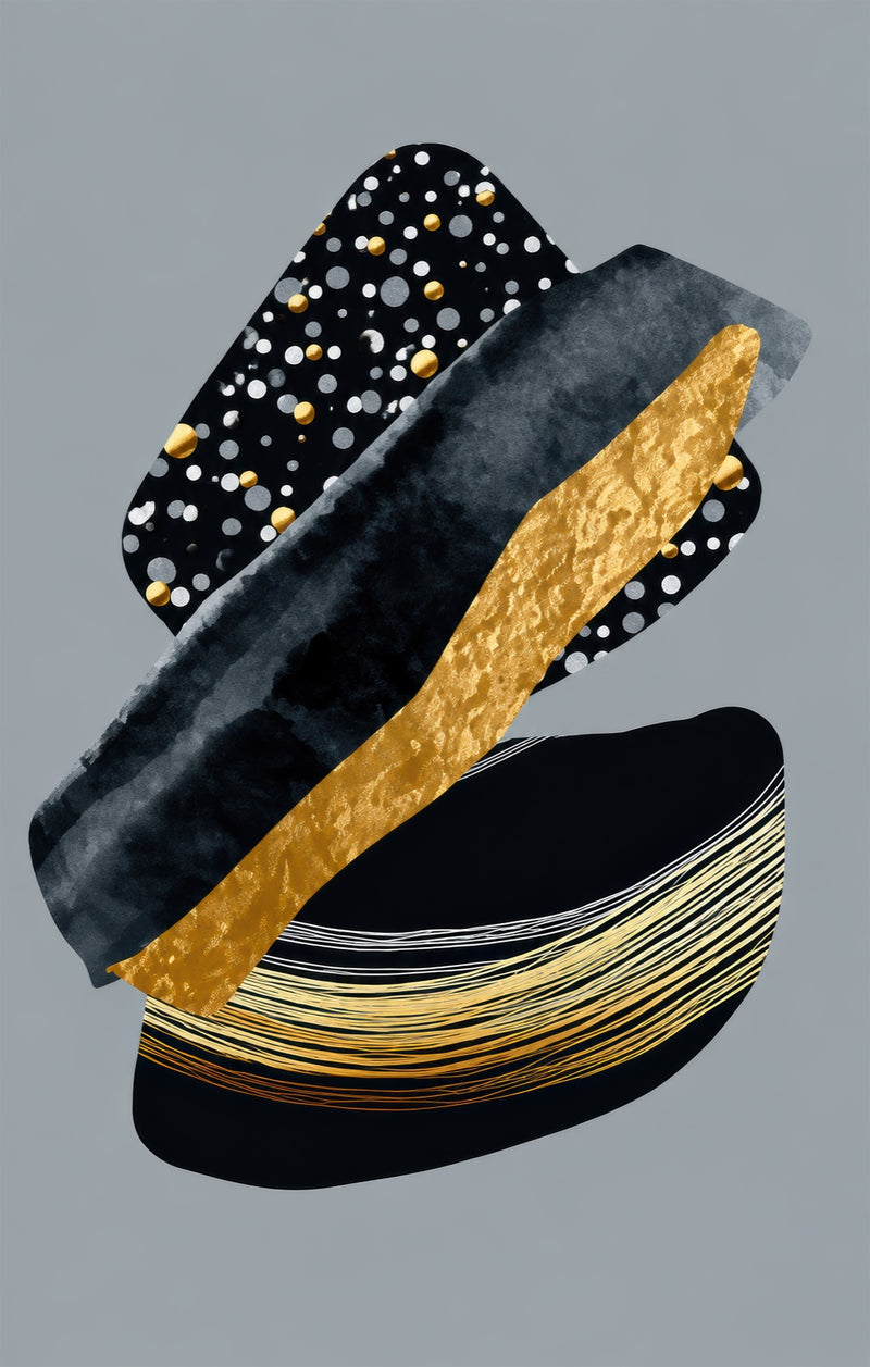 Golden Layered Forms Glass Wall Art