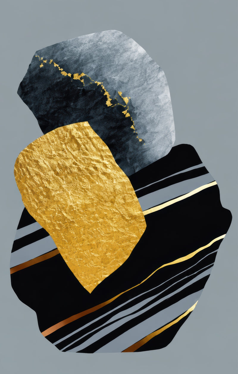 Golden Stone Composition Glass Wall Art
