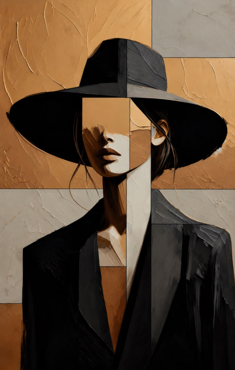 Cubist Woman in Hat Glass Wall Art