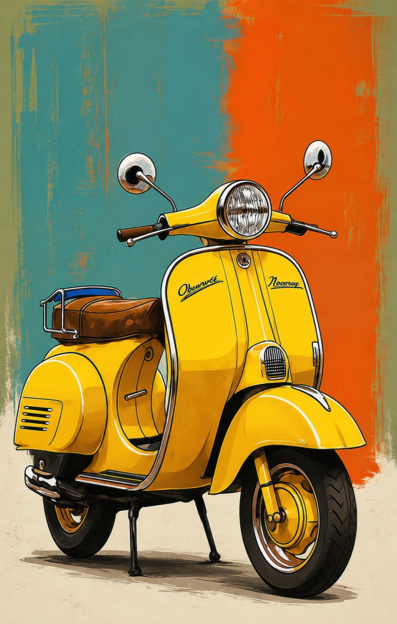 Yellow Vintage Scooter Glass Wall Art