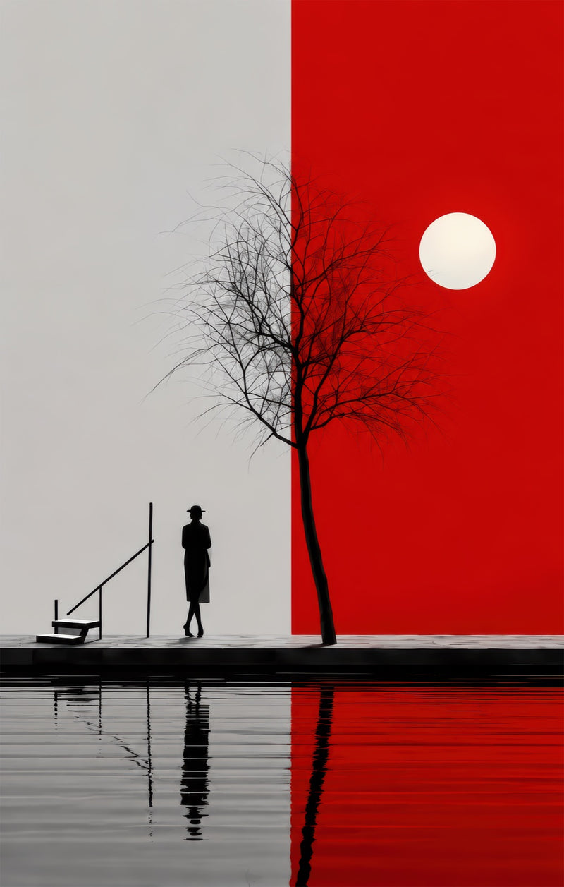 Divided Red Landscape Glass Wall Art