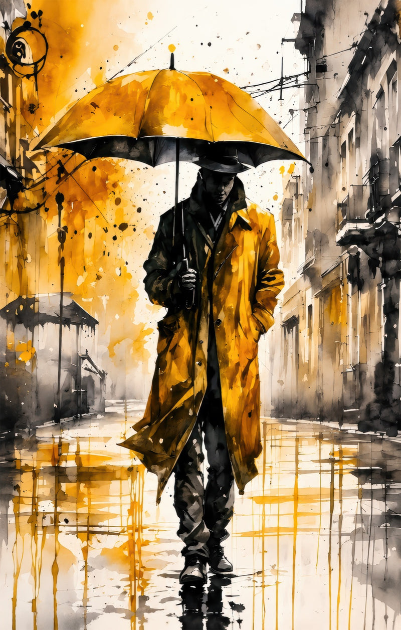 Yellow Umbrella Walker Glass Wall Art