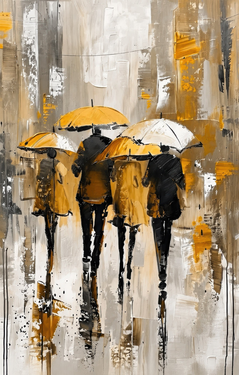 Umbrellas in the Rain Glass Wall Art