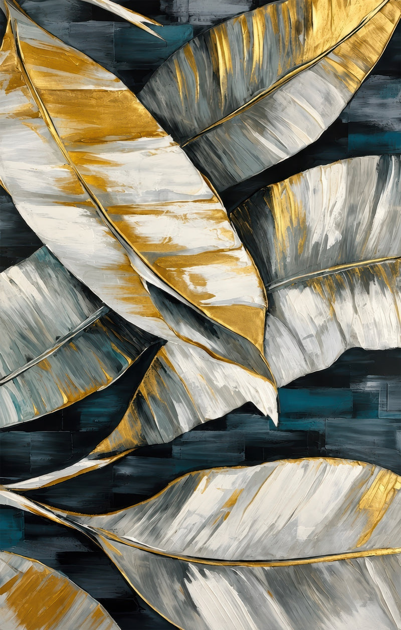 Metallic Tropical Leaves Glass Wall Art