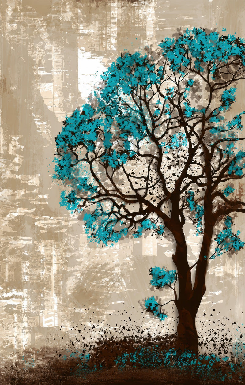 Blue Blossom Tree Glass Wall Art