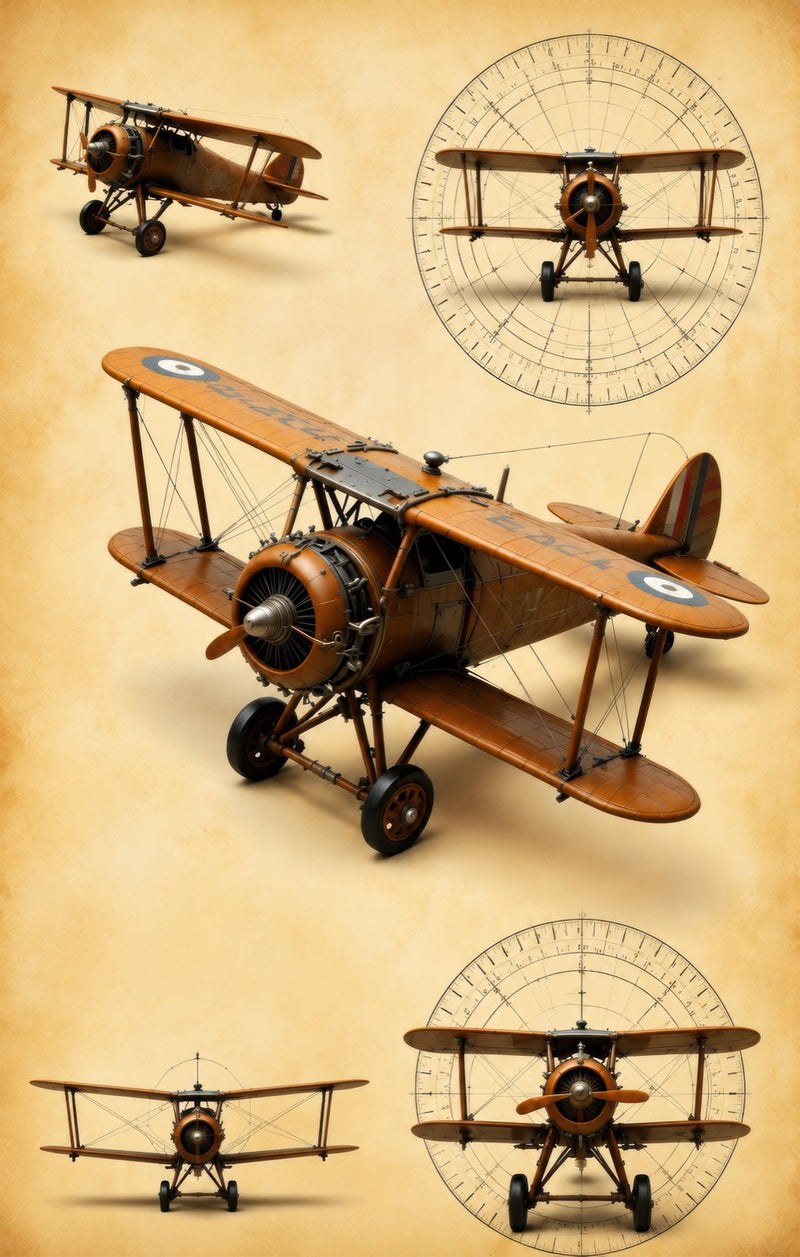 Vintage Biplane Studies Glass Wall Art