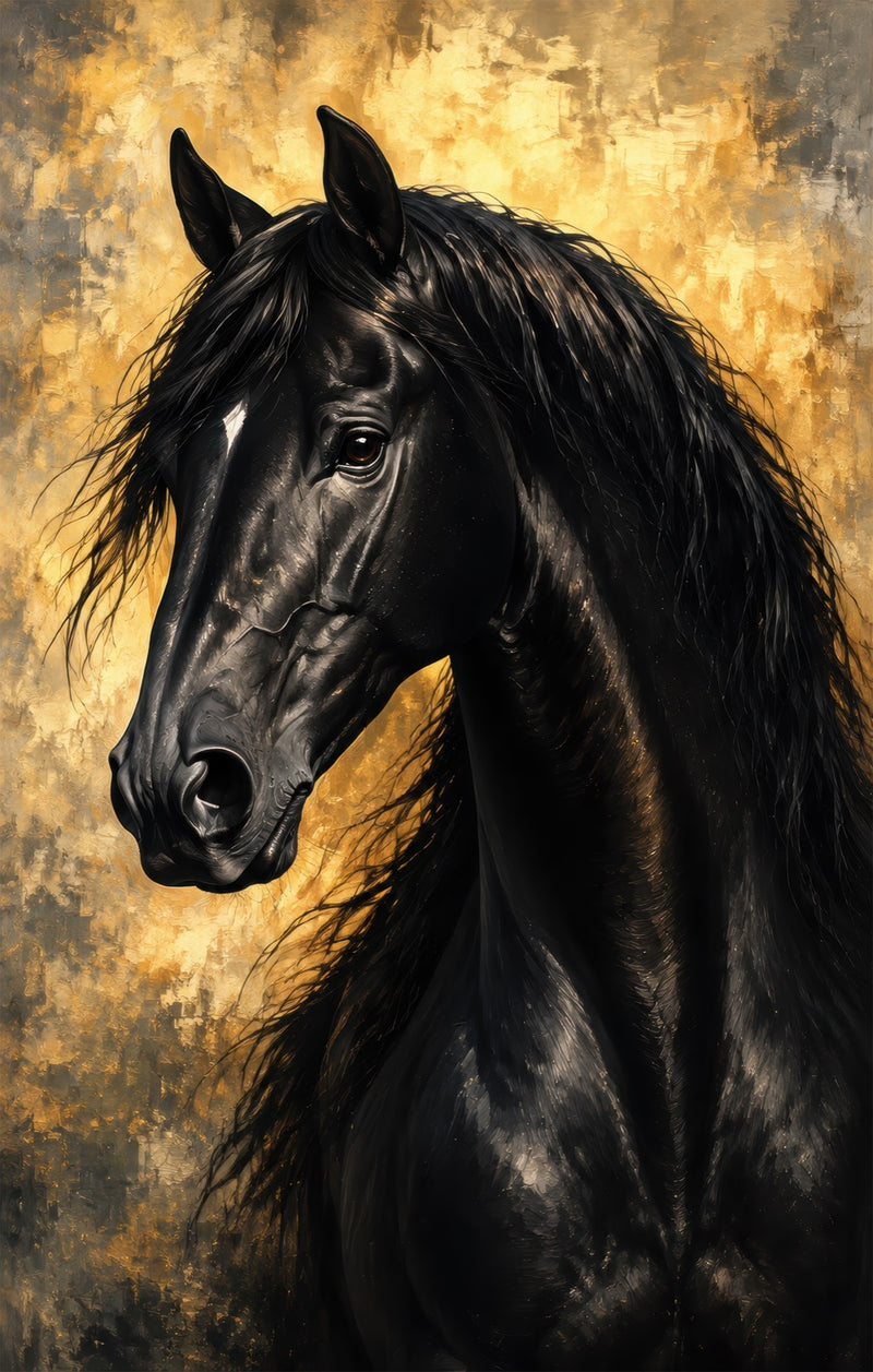 Black Stallion Portrait Glass Wall Art