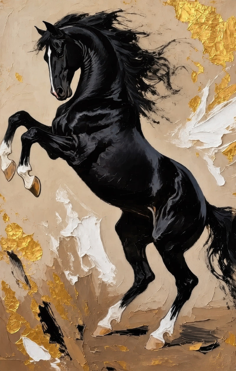 Rearing Black Stallion Glass Wall Art