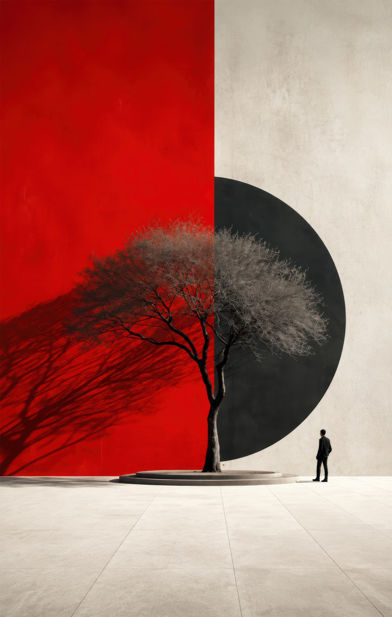Tree Before Black Circle Glass Wall Art
