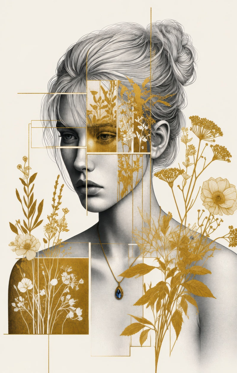 Golden Botanical Muse Glass Wall Art