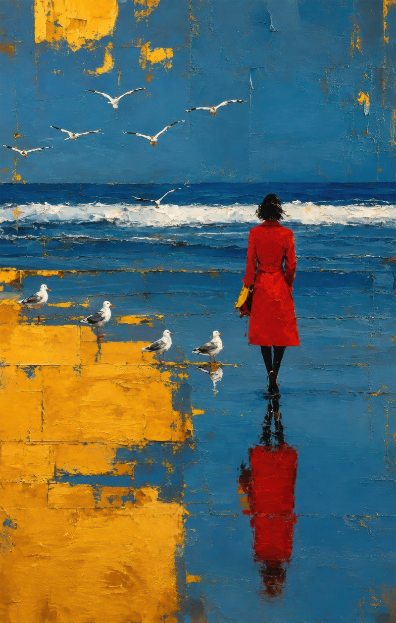 Red Coat By The Sea Glass Wall Art