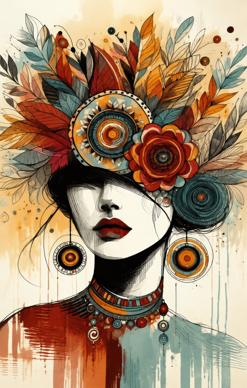 Floral Headdress Muse Glass Wall Art