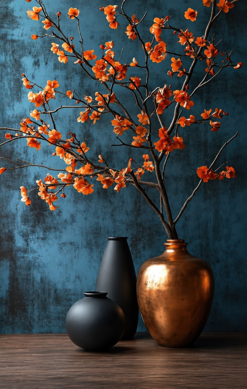 Orange Blossom Vases Glass Wall Art