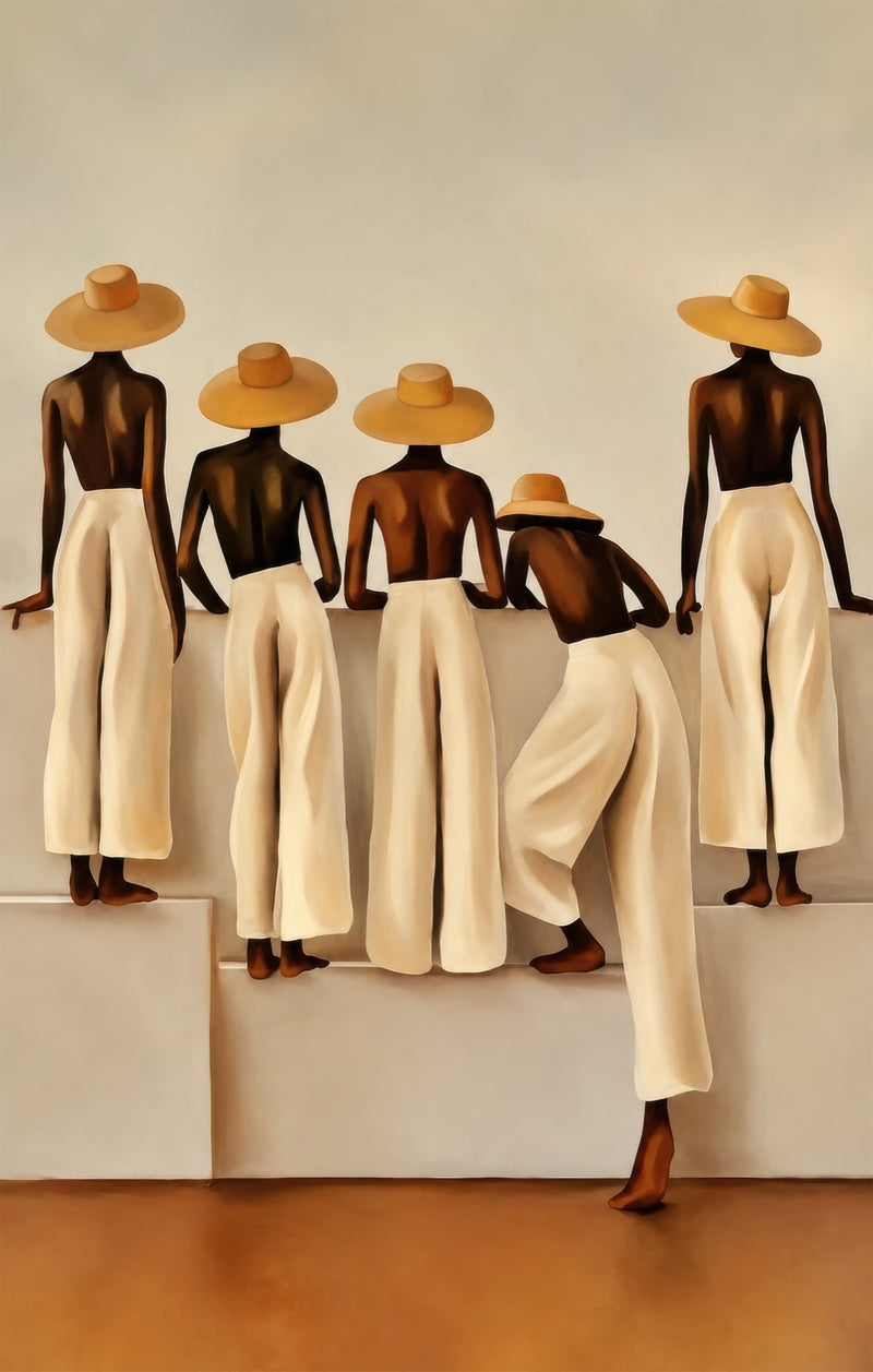 Women In Summer Hats Glass Wall Art