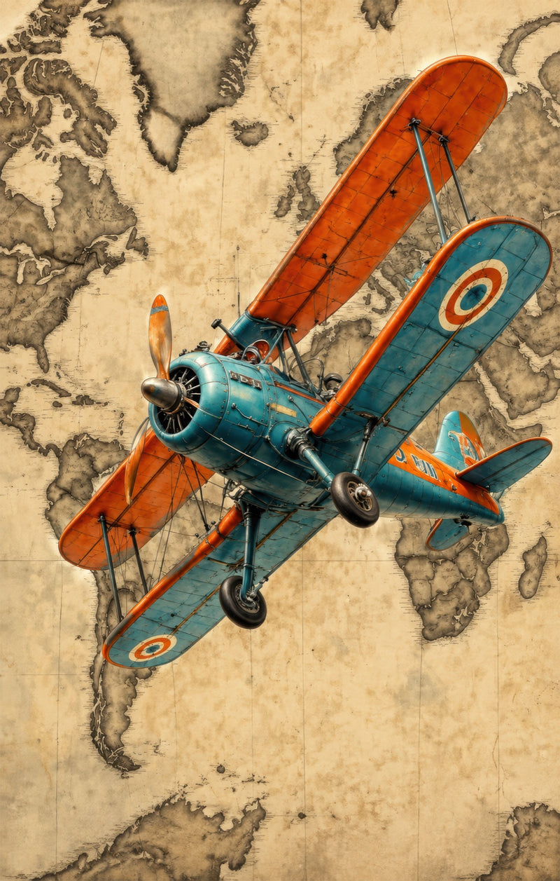 Vintage Biplane Adventure Glass Wall Art