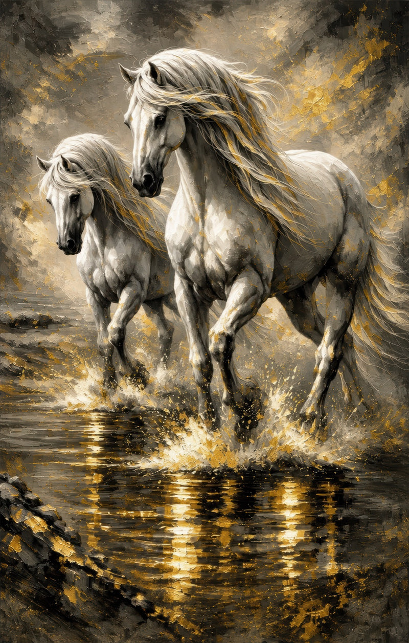Galloping White Horses Glass Wall Art