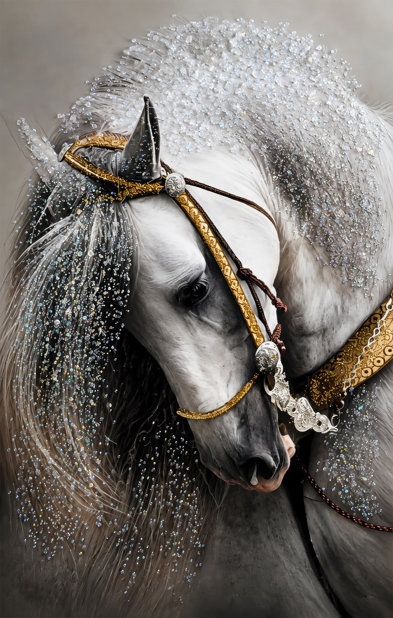 Jeweled White Horse Glass Wall Art