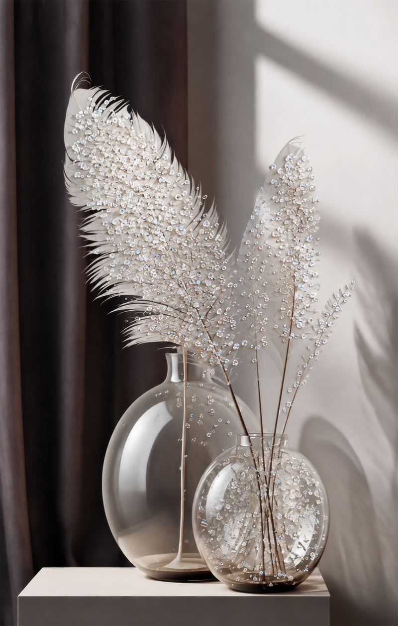 Crystal Pampas Still Life Glass Wall Art