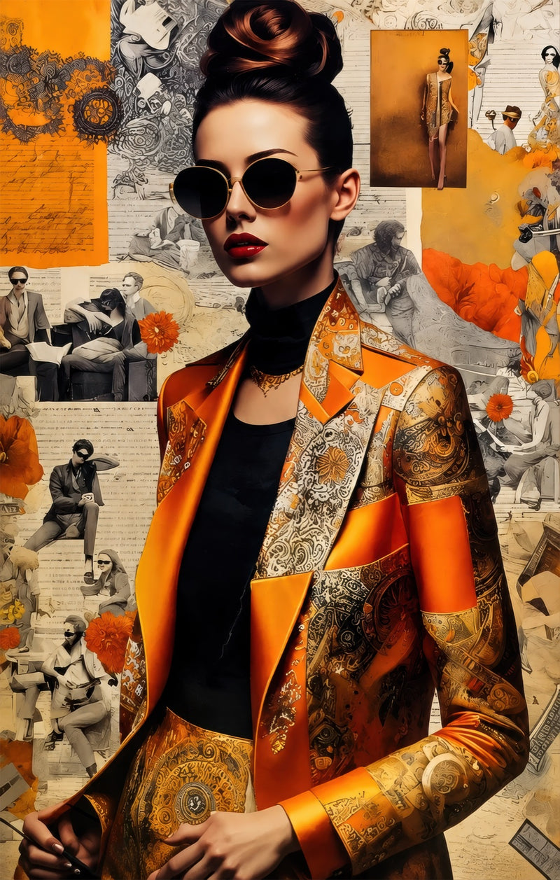Orange Fashion Collage Glass Wall Art