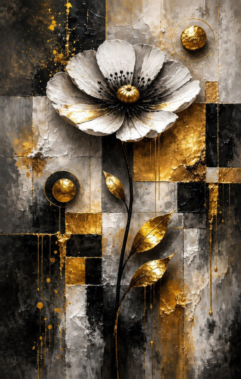 Golden Geometric Flower Glass Wall Art