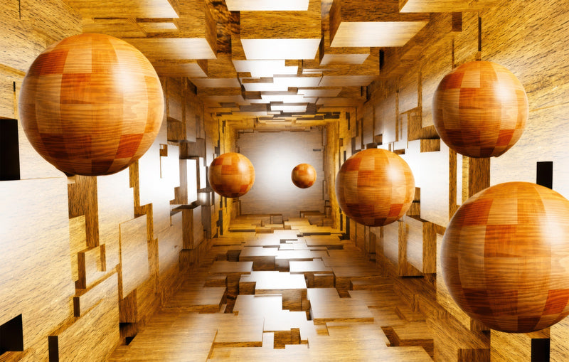 Wooden Spheres Corridor Glass Wall Art