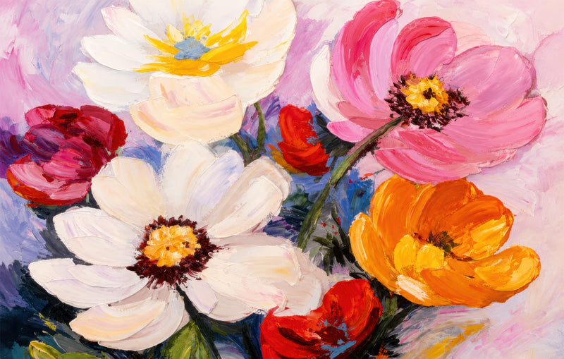 Vibrant Painted Blossoms Glass Wall Art