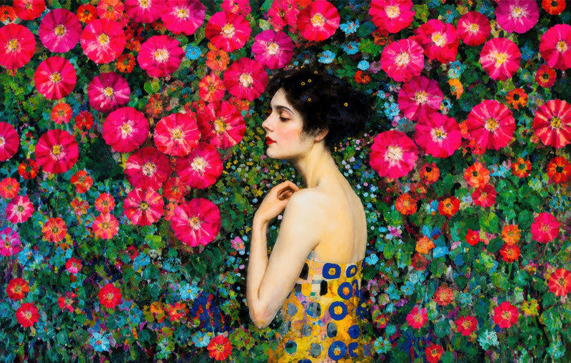 Woman Among Flowers Glass Wall Art