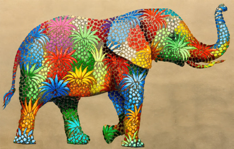 Floral Mosaic Elephant Glass Wall Art