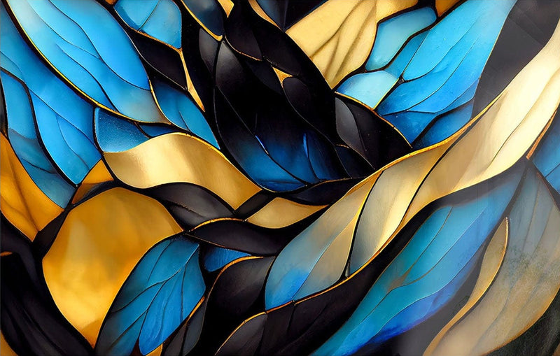 Artronauts Glass Print Blue & Golden Abstract