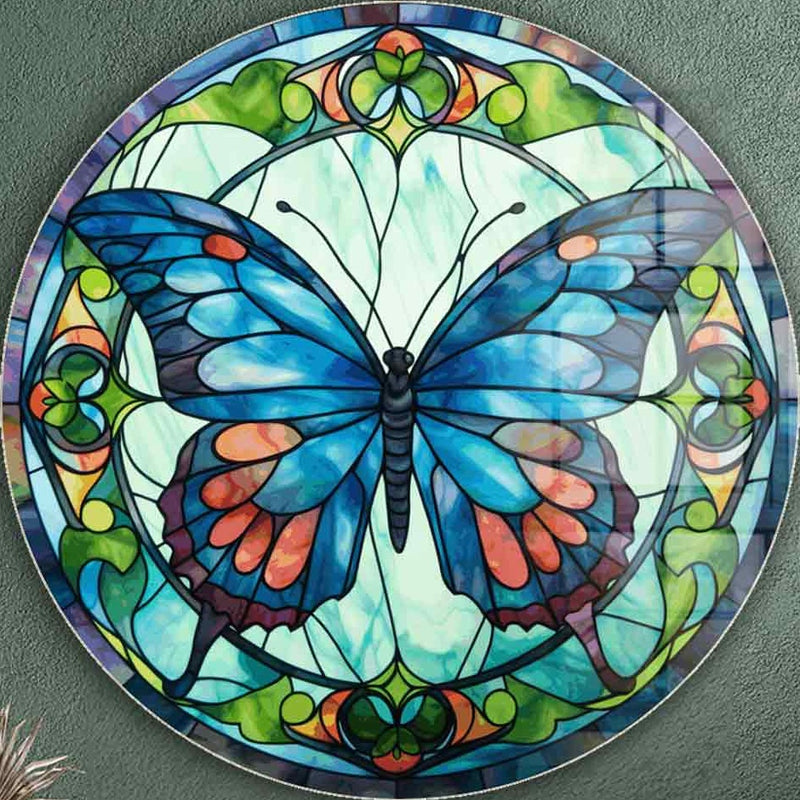 Stained ButterfIy V - Rounded Glass Wall Art